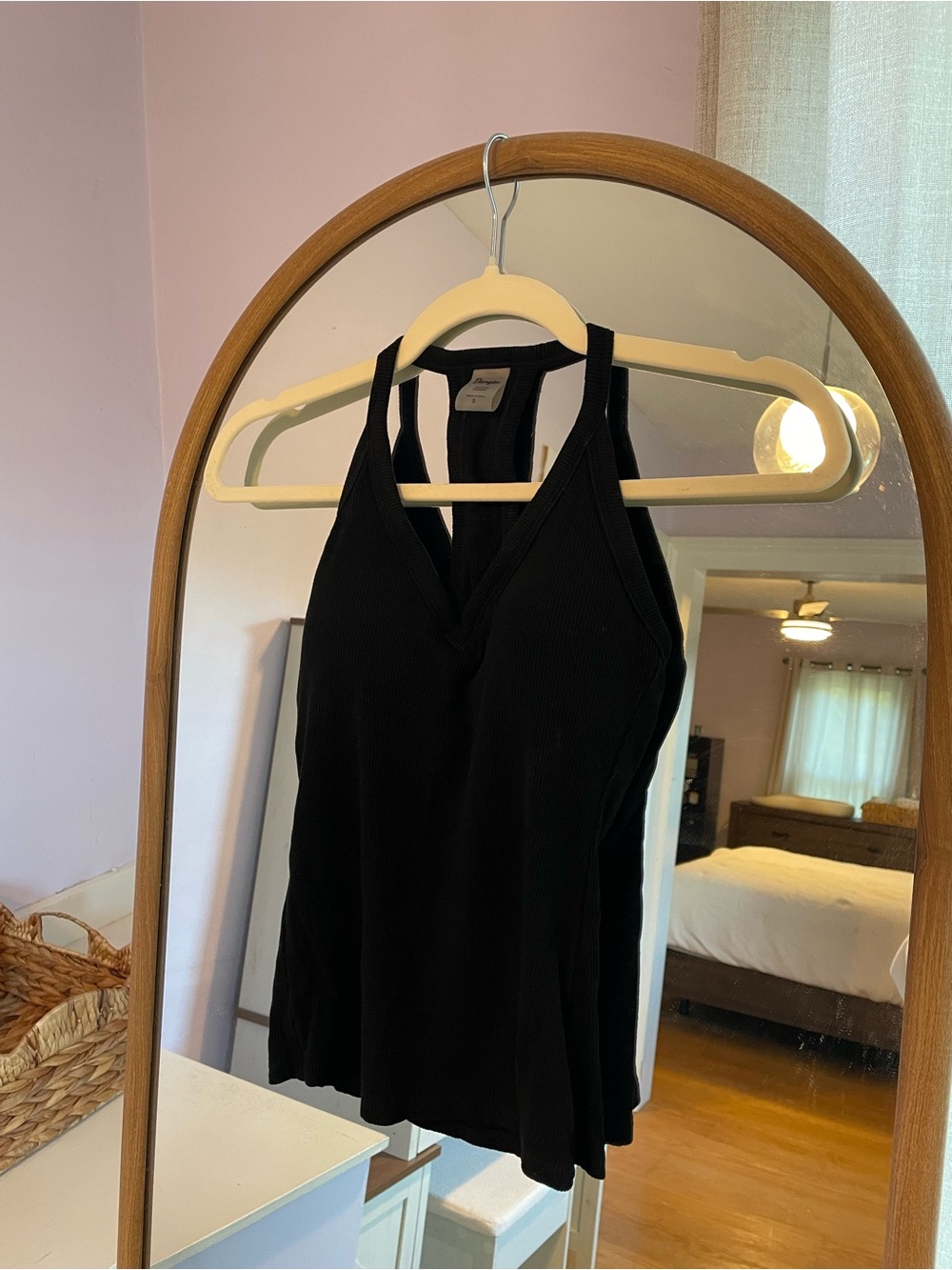 Ribbed Racerback V-Neck Tank Top - Black, Padded